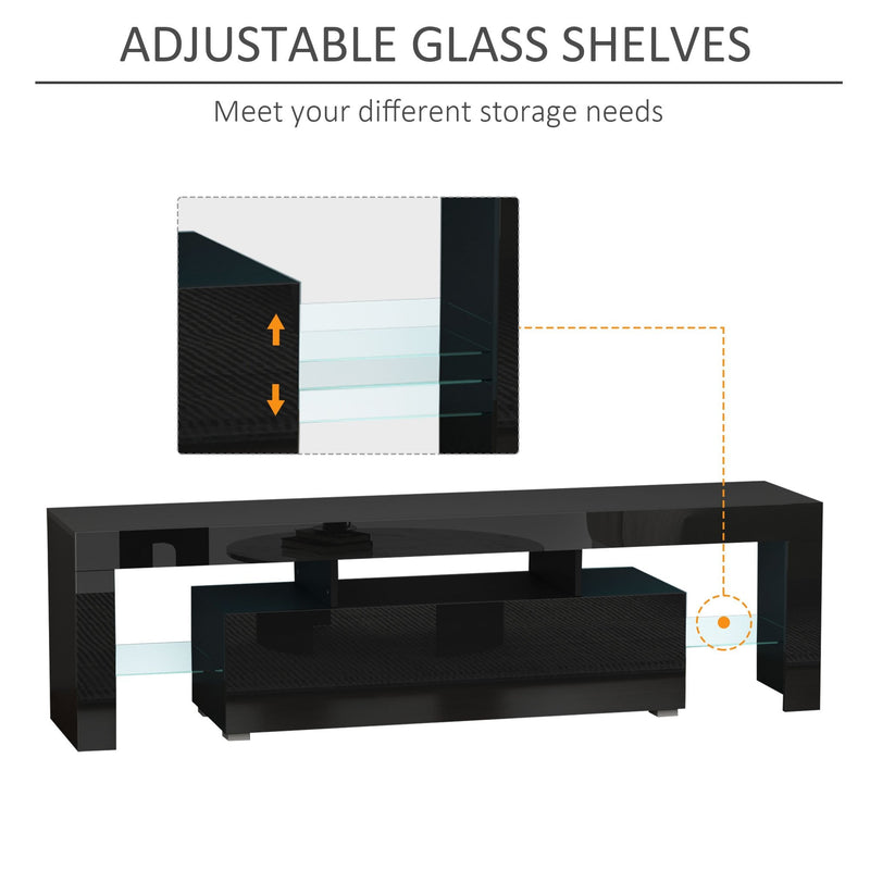 High Gloss TV Stand Cabinet with LED RGB Lights and Remote Control for TVs up to 65"", Media TV Console Table with Storage Compartment - Black