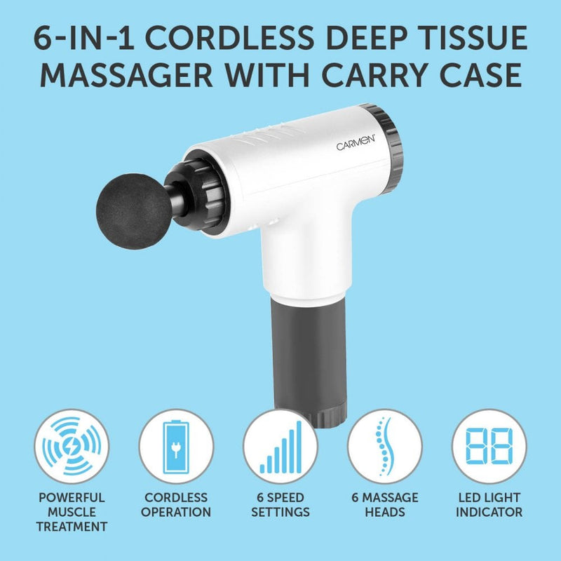 Carmen Massage Cordless Deep Tissue Massager with Carry Case Silver