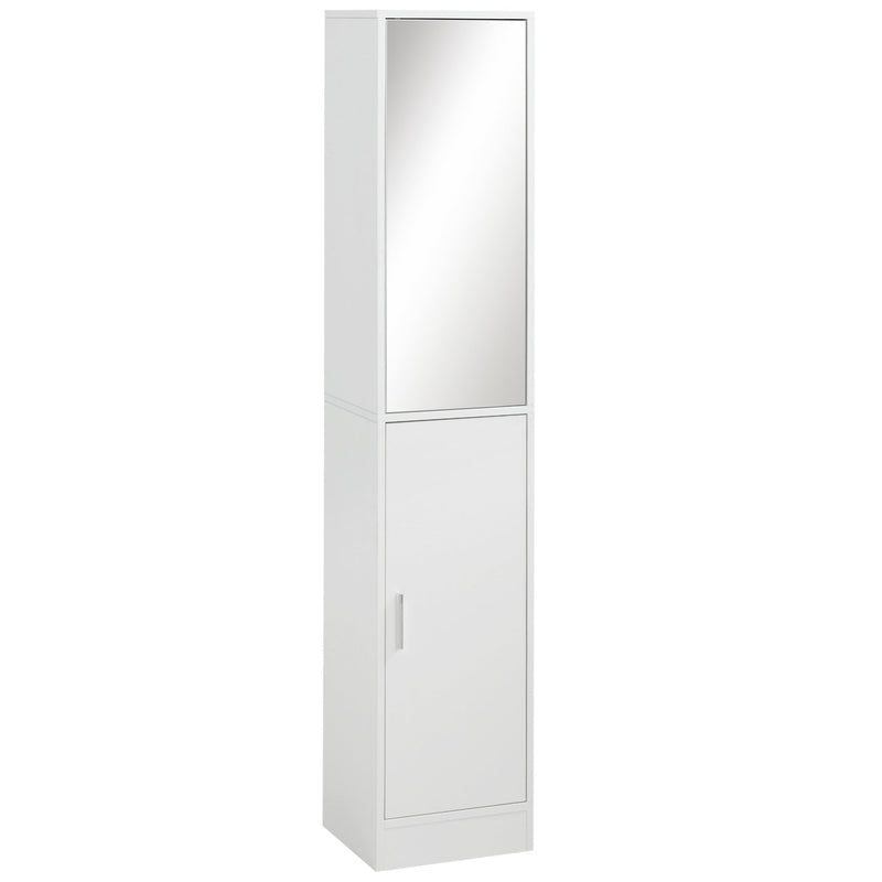 kleankin Tall Mirrored Bathroom Cabinet, Bathroom Storage Cupboard, Floor Standing Tallboy Unit with Adjustable Shelf, White w/Adjustable Shelf