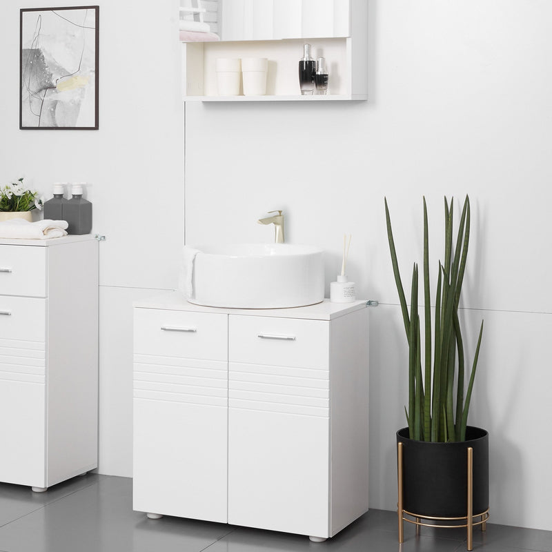 kleankin Pedestal Under Sink Cabinet with Double Doors, Modern Bathroom Vanity Unit, Storage Cupboard with Adjustable Shelves, White