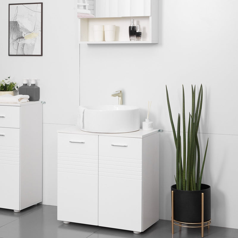 Kleankin Under Sink Bathroom Cabinet, Storage Cupboard with Adjustable Shelf - White