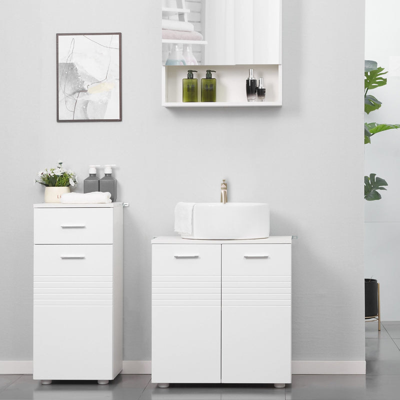 Kleankin Under Sink Bathroom Cabinet, Storage Cupboard with Adjustable Shelf - White