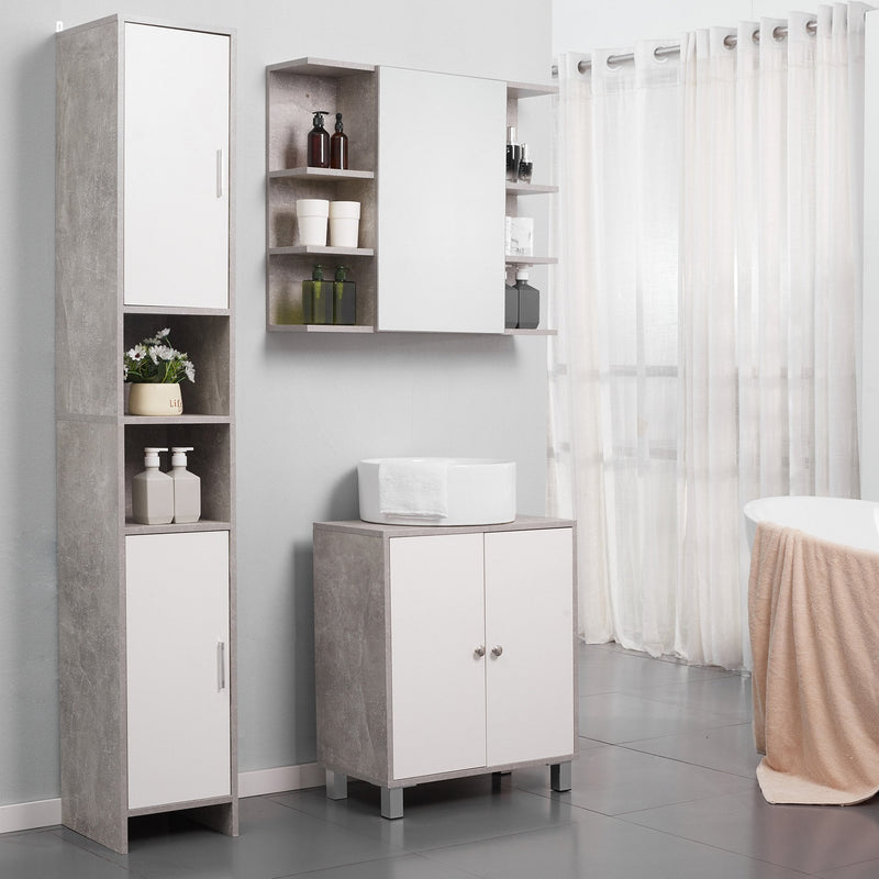 kleankin Freestanding Bathroom Storage Cabinet Organizer Tower with Door 2 Drawers Adjustable Shelf Grey