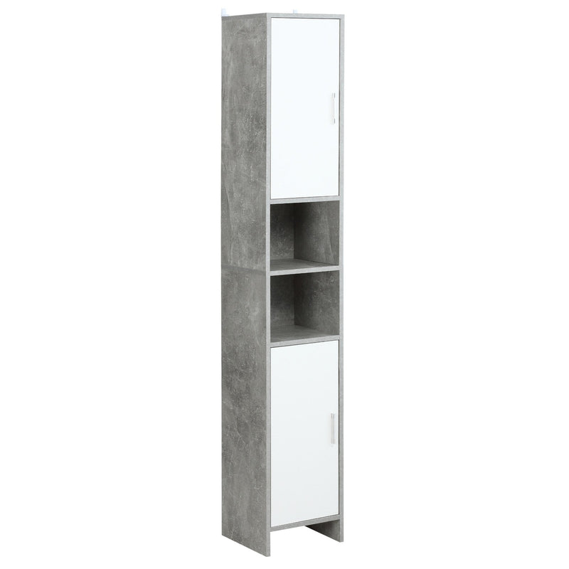 kleankin Freestanding Bathroom Storage Cabinet Organizer Tower with Door 2 Drawers Adjustable Shelf Grey