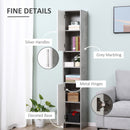 Kleankin Free-standing Tall Bathroom Storage Cabinet w/ 2 Cupboards 2 Open Compartments, Slim Bathroom Organizer Adjustable Shelves Elevated Base for Living Room, Grey Cupboard Shelving Doors & 6