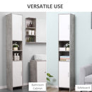 Kleankin Free-standing Tall Bathroom Storage Cabinet w/ 2 Cupboards 2 Open Compartments, Slim Bathroom Organizer Adjustable Shelves Elevated Base for Living Room, Grey Cupboard Shelving Doors & 6