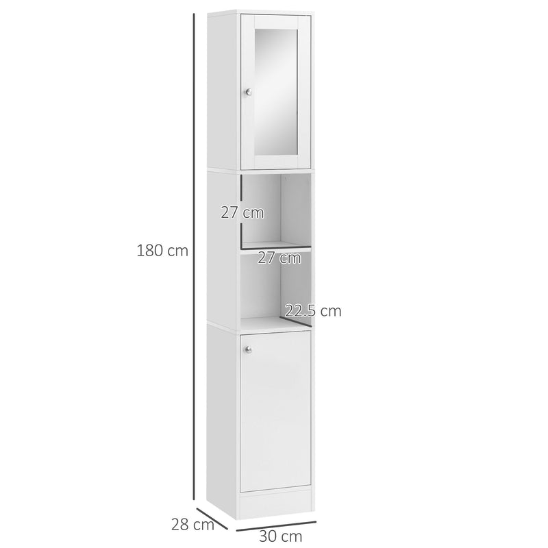 Tall Bathroom Storage Cabinet with Mirror, Freestanding Floor Cabinet Tallboy Unit with Adjustable Shelves, White and