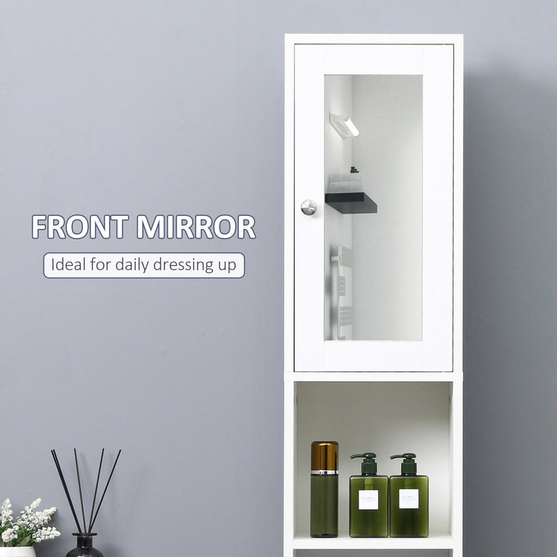 Tall Bathroom Storage Cabinet with Mirror, Freestanding Floor Cabinet Tallboy Unit with Adjustable Shelves, White and