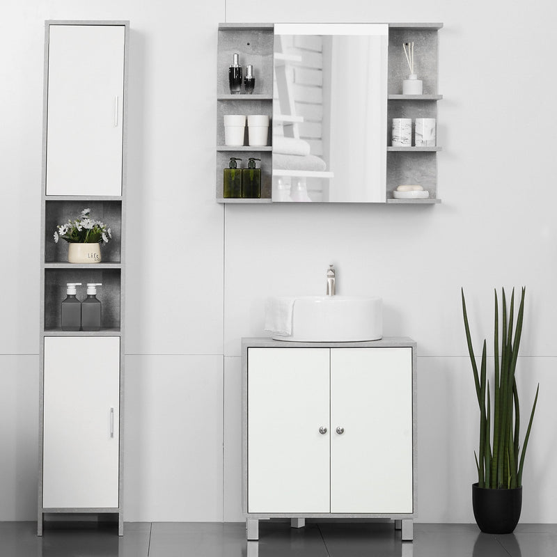 kleankin Under Sink Cabinet, Bathroom Vanity Unit, Pedestal Under Sink Design, Storage Cupboard with Adjustable Shelves, White and Grey Double Door