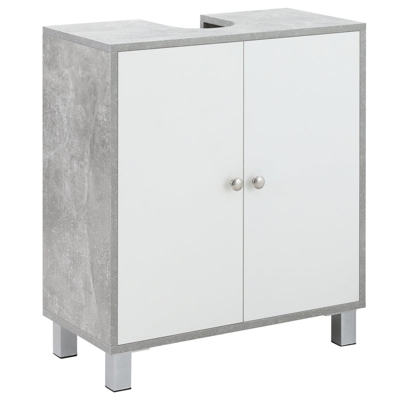 kleankin Under Sink Cabinet, Bathroom Vanity Unit, Pedestal Under Sink Design, Storage Cupboard with Adjustable Shelves, White and Grey Double Door