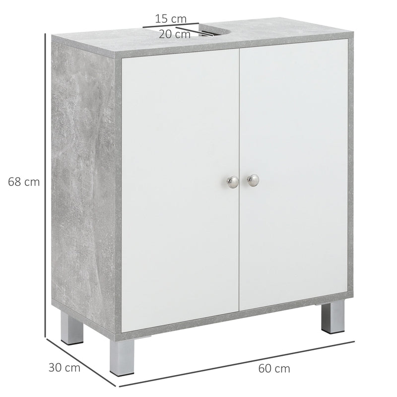 kleankin Under Sink Cabinet, Bathroom Vanity Unit, Pedestal Under Sink Design, Storage Cupboard with Adjustable Shelves, White and Grey Double Door