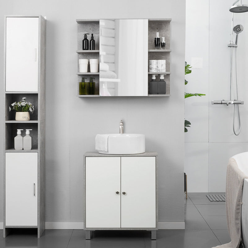 kleankin Under Sink Cabinet, Bathroom Vanity Unit, Pedestal Under Sink Design, Storage Cupboard with Adjustable Shelves, White and Grey Double Door