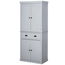 Freestanding Kitchen Storage Cabinet w/ 2 Drawers 2 Cupboards Adjustable Shelves Anti-Tilt Safety Elegant Traditional Design, 183H x 76.2W x 40.2Dcm, Grey