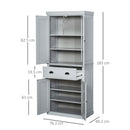 Freestanding Kitchen Storage Cabinet w/ 2 Drawers 2 Cupboards Adjustable Shelves Anti-Tilt Safety Elegant Traditional Design, 183H x 76.2W x 40.2Dcm, Grey