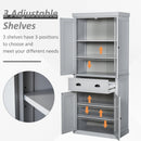 Freestanding Kitchen Storage Cabinet w/ 2 Drawers 2 Cupboards Adjustable Shelves Anti-Tilt Safety Elegant Traditional Design, 183H x 76.2W x 40.2Dcm, Grey