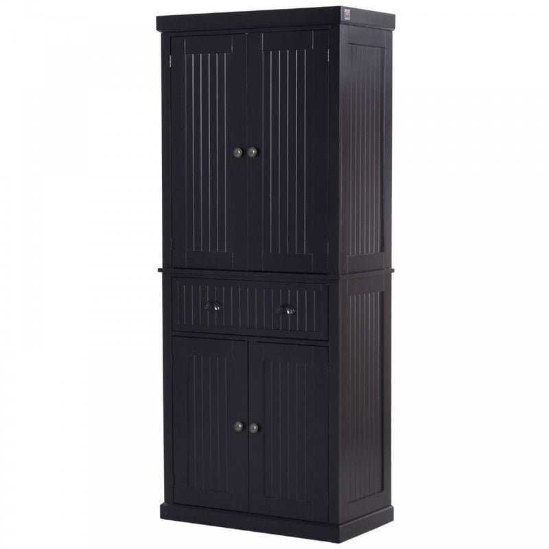 MDF Storage Cabinet Freestanding Tall Kitchen Cabinet Cupboard Drawer Kitchen Pantry Home Organizer Furniture, 183H x 76.2W x 40.2Dcm, Black
