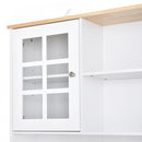 Home Sideboard Storage Cabinet Unit w/ Countertop Grid Glass Doors - White
