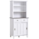 Freestanding Kitchen Pantry Cabinet Cupboard with Sliding Doors and Open Shelves, Adjustable Shelving, Modern Hallway Display Case, Counter Storage Cainet Centerpiece Unit,76Wx 48D x 169Hcm, White