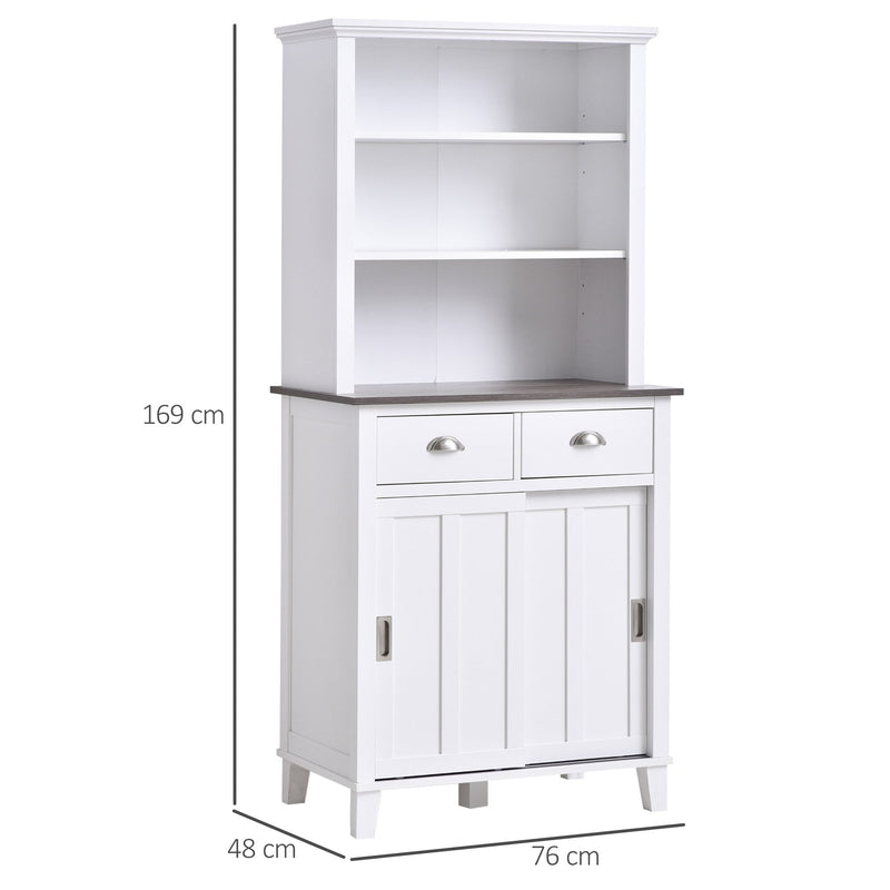 Freestanding Kitchen Pantry Cabinet Cupboard with Sliding Doors and Open Shelves, Adjustable Shelving, Modern Hallway Display Case, Counter Storage Cainet Centerpiece Unit,76Wx 48D x 169Hcm, White