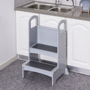 Kitchen Helper for Children Step Stool with 2 Steps, Support Handles and Non-Slip - Grey