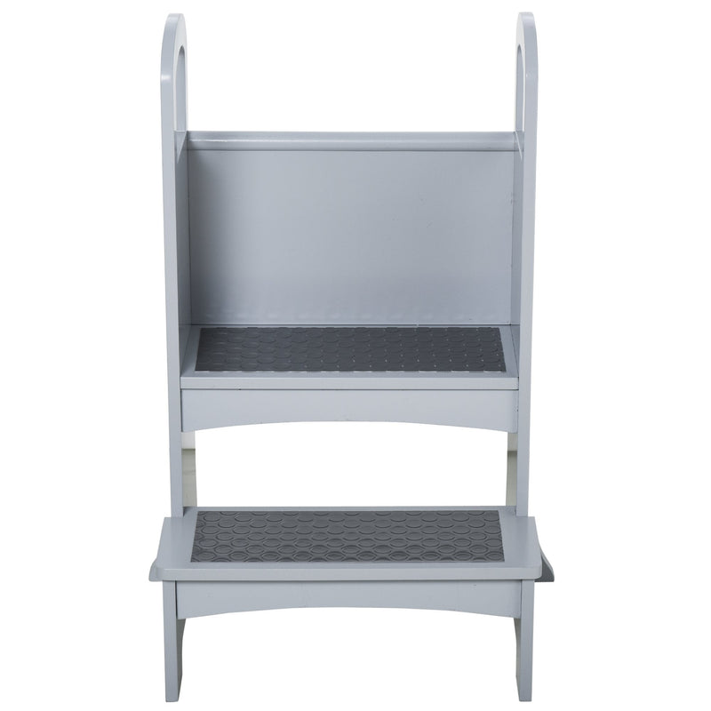 Kitchen Helper for Children Step Stool with 2 Steps, Support Handles and Non-Slip - Grey