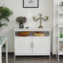 Kitchen Console Table/Buffet Sideboard/Wooden Storage Table with 2-Level Cabinet and Open Shelf, White Table, Wooden Space