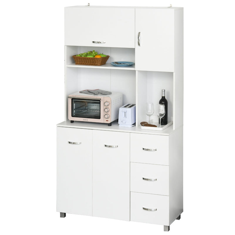 HOMCOM Freestanding Kitchen Cupboard, Open Compartments for Microwave -  White