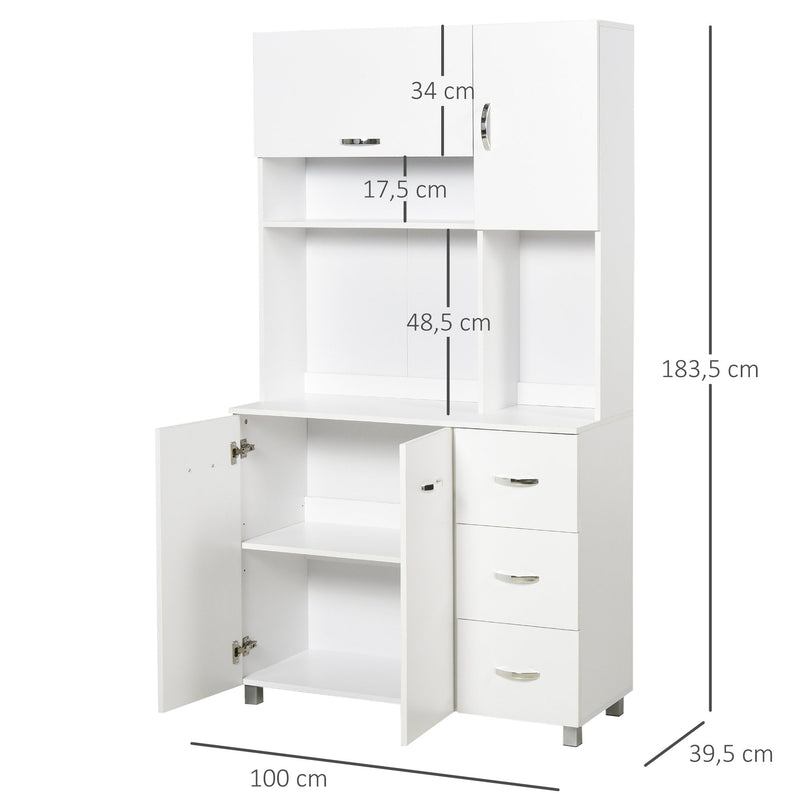 HOMCOM Freestanding Kitchen Cupboard, Open Compartments for Microwave -  White