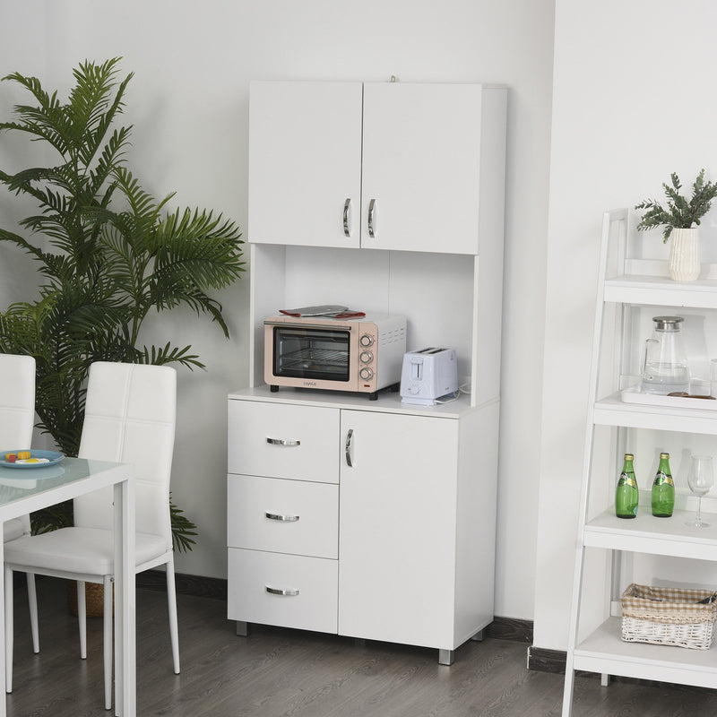 HOMCOM Free standing Kitchen Cupboard, Adjustable Height Storage Unit -  White