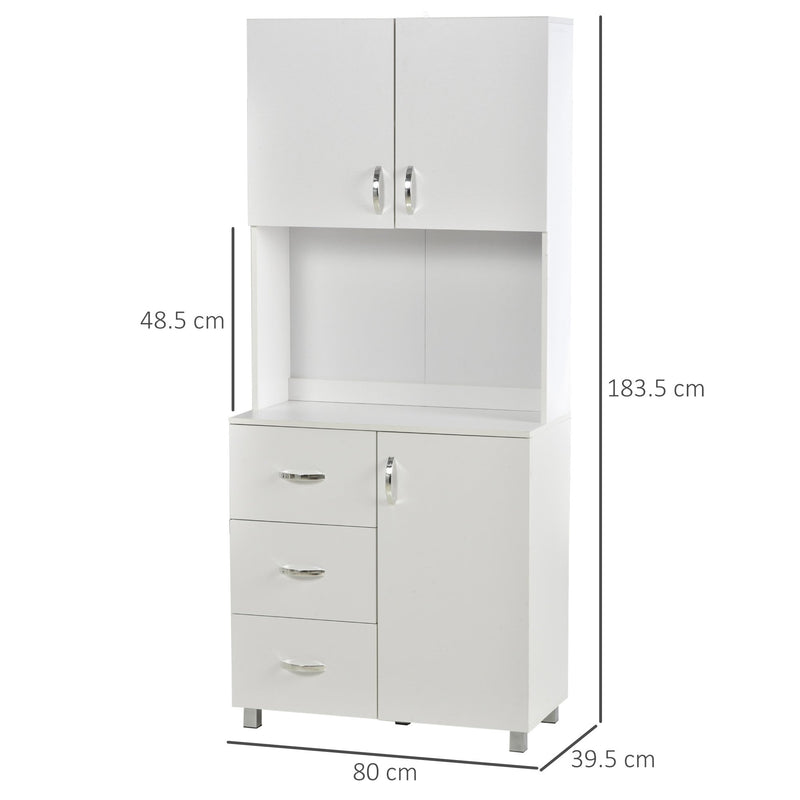 HOMCOM Free standing Kitchen Cupboard, Adjustable Height Storage Unit -  White