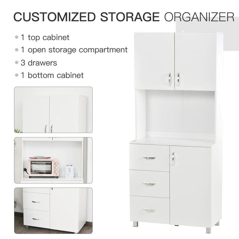 HOMCOM Free standing Kitchen Cupboard, Adjustable Height Storage Unit -  White