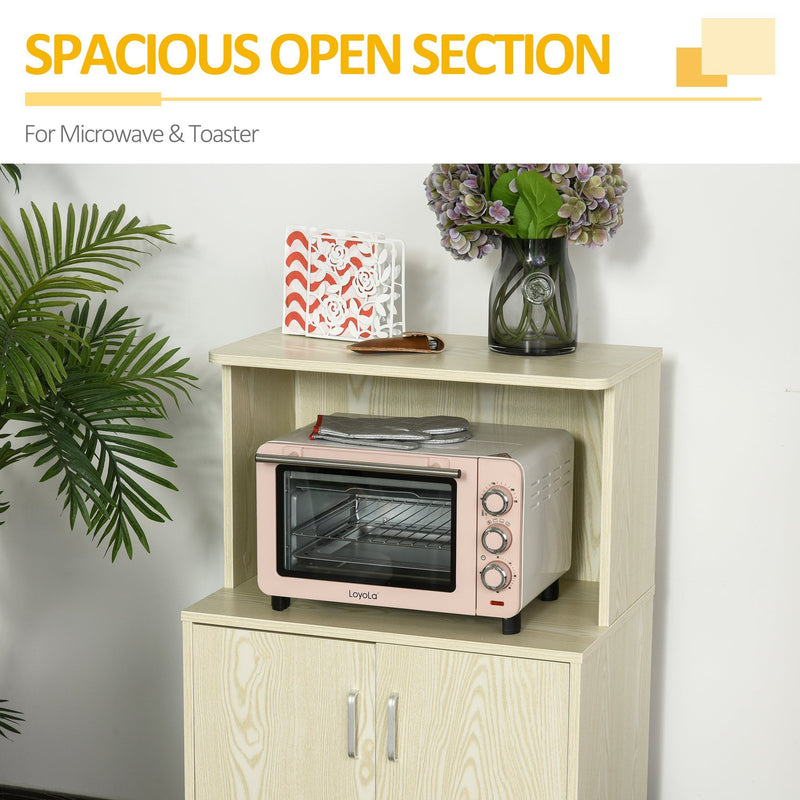 Particle Board Kitchen Pantry Cupboard Kitchen Microwave Cabinet W/Rolling Wheels, 97H x 60.4W x 40.3Dcm, Oak
