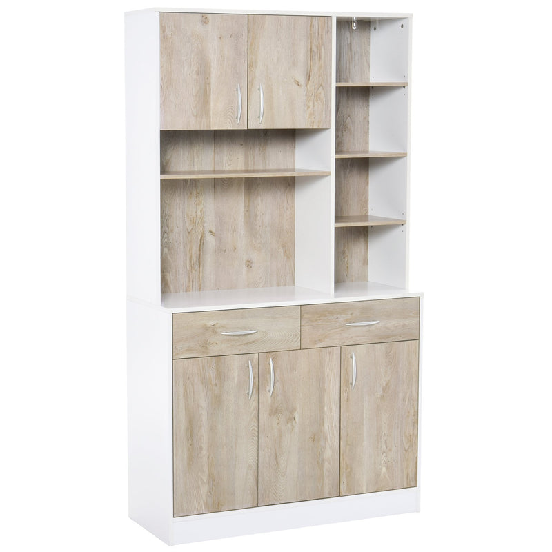 Kitchen Pantry Buffet Server with Hutch Multi Storage Cupboard Cabinet Sideboard, Bookcase with Drawers for Living Room, 100W x 39D x 180H cm