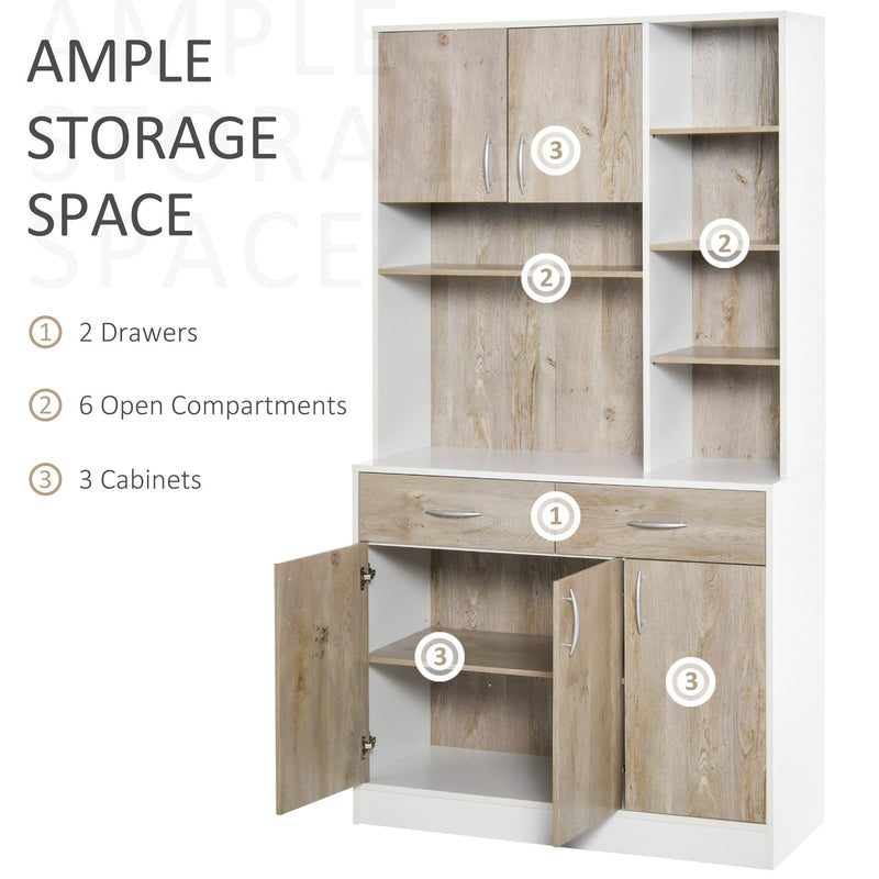 Kitchen Pantry Buffet Server with Hutch Multi Storage Cupboard Cabinet Sideboard, Bookcase with Drawers for Living Room, 100W x 39D x 180H cm