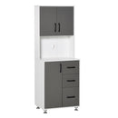 Modern Kitchen Buffet with Hutch Pantry Storage,2 Cabinets, 3 Drawers and Open Countertop, Grey Microwave, 60L x 40W x 150H cm, Grey and Whit