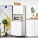 Modern Kitchen Buffet with Hutch Pantry Storage,2 Cabinets, 3 Drawers and Open Countertop, 60L x 40W x 150H cm, White