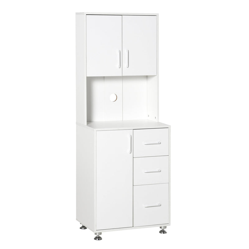 Modern Kitchen Buffet with Hutch Pantry Storage,2 Cabinets, 3 Drawers and Open Countertop, 60L x 40W x 150H cm, White