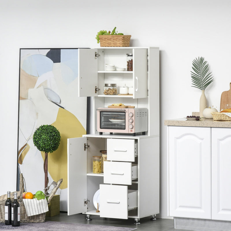Modern Kitchen Buffet with Hutch Pantry Storage,2 Cabinets, 3 Drawers and Open Countertop, 60L x 40W x 150H cm, White