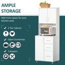 Modern Kitchen Buffet with Hutch Pantry Storage,2 Cabinets, 3 Drawers and Open Countertop, 60L x 40W x 150H cm, White