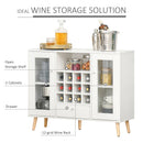 Modern Sideboard Storage Cabinet Kitchen Cupboard with Glass Doors, Drawer & 12-Bottle Wine Rack - White
