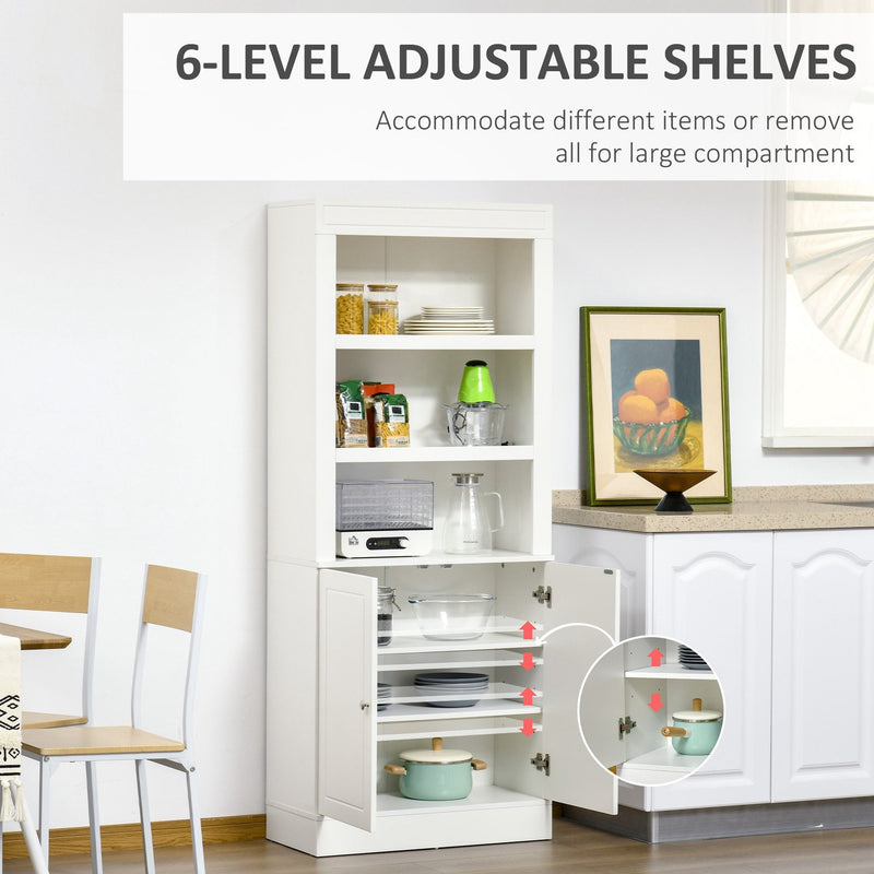 Kitchen Cupboard with 6-tier Adjustable Shelving, Freestanding Sideboard with 3 Open Compartments and Double-Door Cabinet  - White