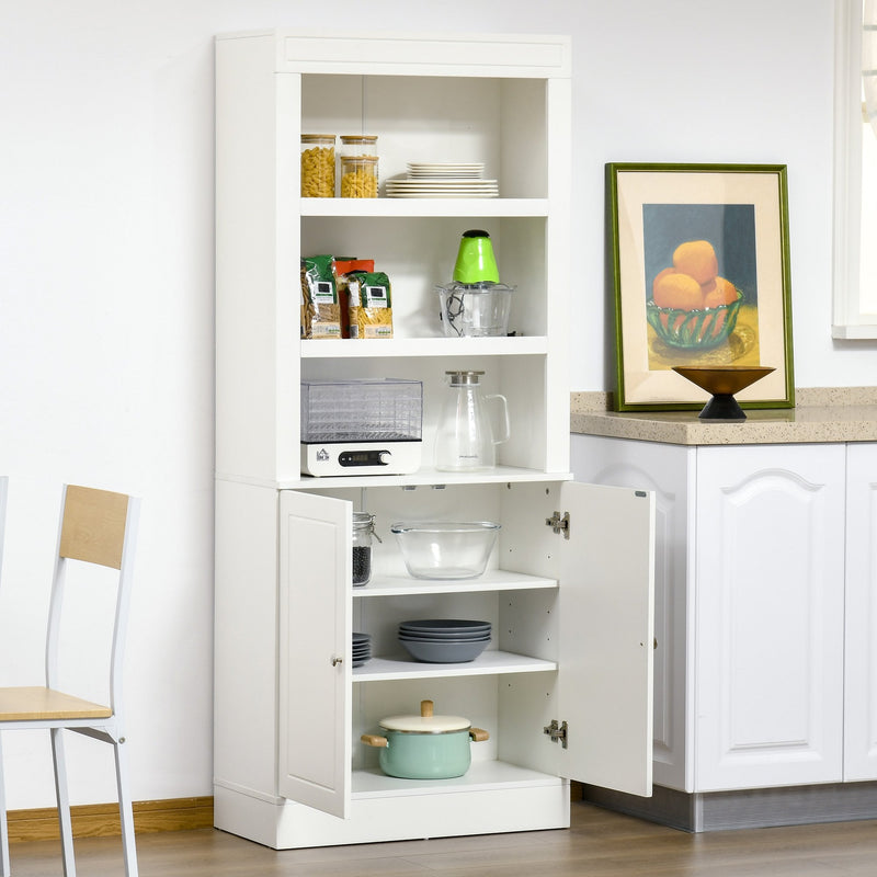 Kitchen Cupboard with 6-tier Adjustable Shelving, Freestanding Sideboard with 3 Open Compartments and Double-Door Cabinet  - White