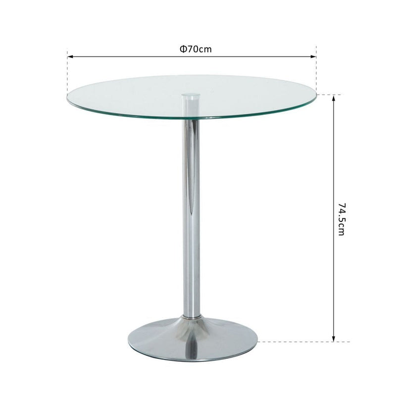 Round Bar Table W/ Glass Top-Transparent Glass, Silver