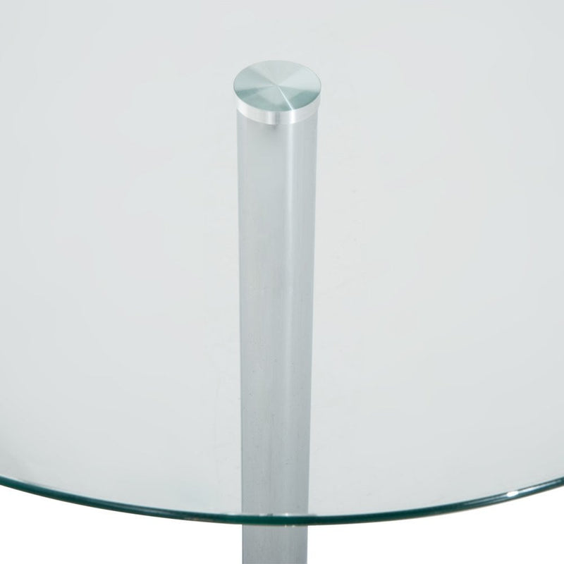 Round Bar Table W/ Glass Top-Transparent Glass, Silver