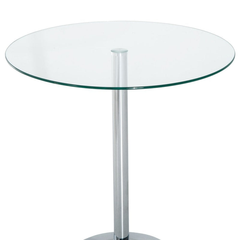 Round Bar Table W/ Glass Top-Transparent Glass, Silver
