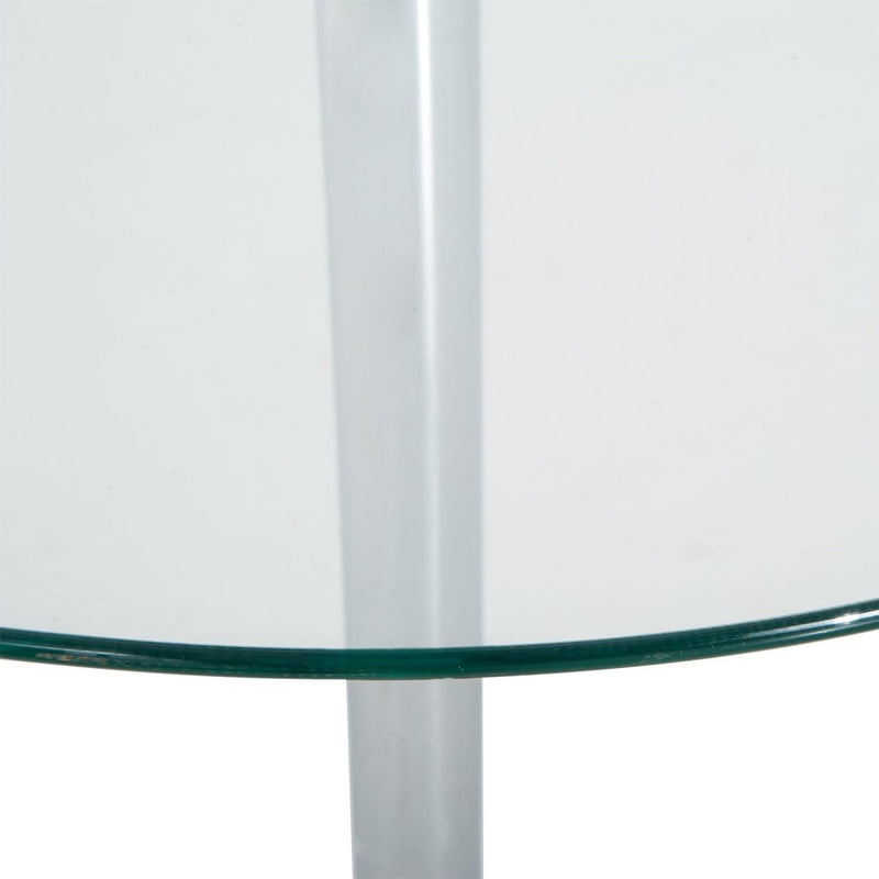 Round Bar Table W/ Glass Top-Transparent Glass, Silver