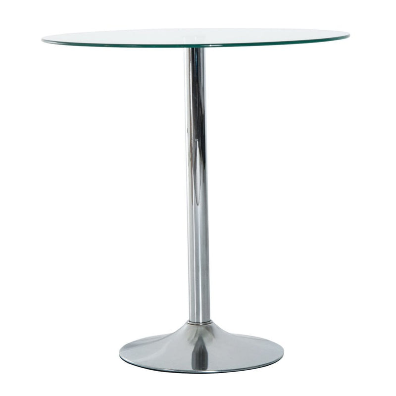 Round Bar Table W/ Glass Top-Transparent Glass, Silver