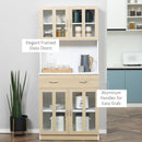 HOMCOM Modern Kitchen Cupboard, Freestanding Storage Cabinet Hutch with Central Drawer, 2 Glass Door Cabinets and Countertop,180cm