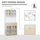 HOMCOM Modern Kitchen Cupboard, Freestanding Storage Cabinet Hutch with Central Drawer, 2 Glass Door Cabinets and Countertop,180cm