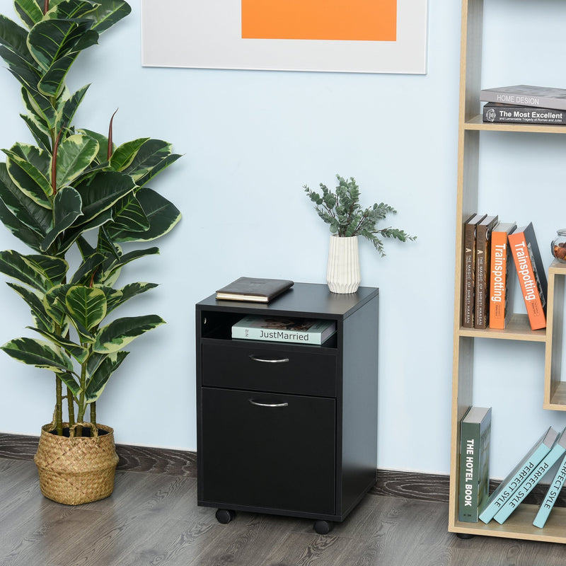 HOMCOM Wheeled Cabinet with Top Drawer - Black